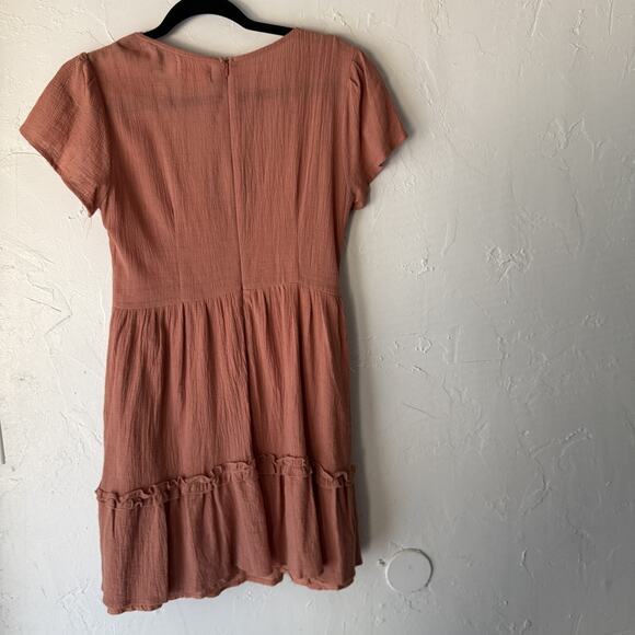 Showpo Dress Festival Small Pink Mauve Boho Flutter Sleeve Lace Up Mini Casual - Picture 8 of 10